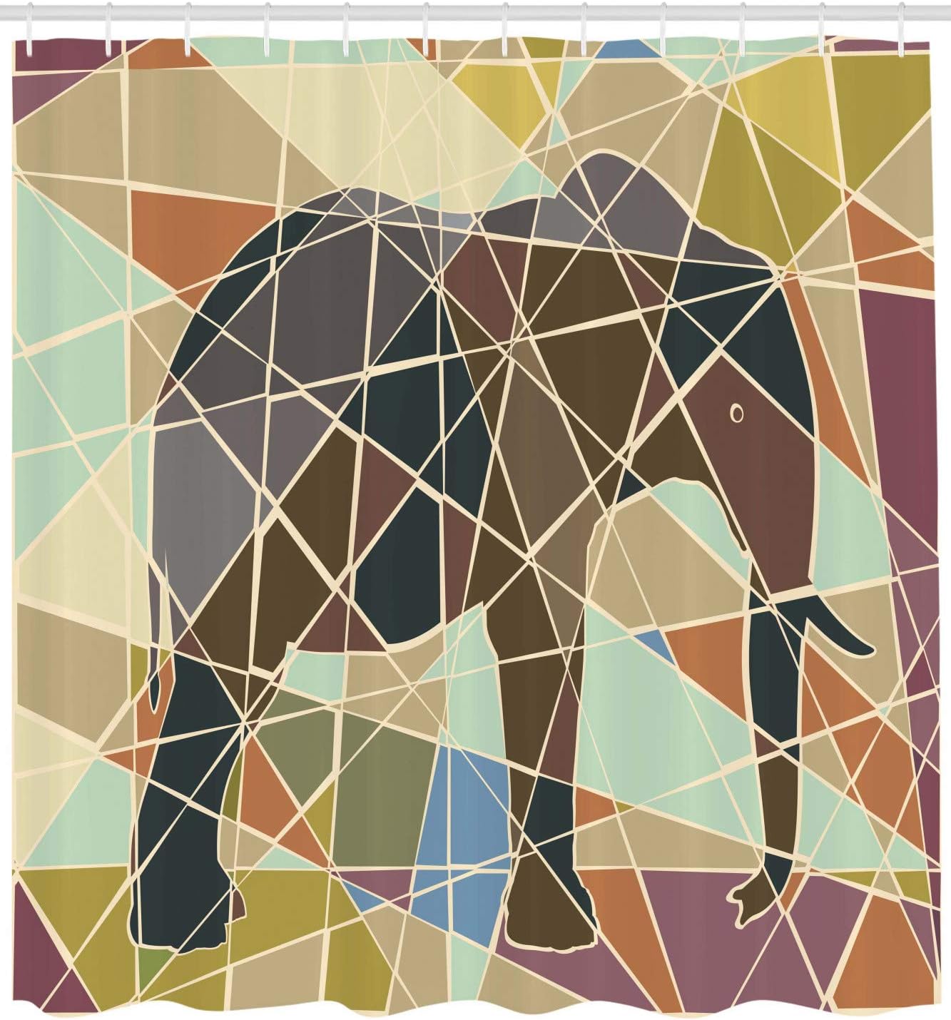 Soft Colors Wildlife Nature Shower Curtain, Mosaic Design Animal In Savannah Theme Print Art - Image 2