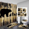 Soft Fabric Black Rustic Bear Shower Curtain With Mother Bear & Cute Baby Bears
