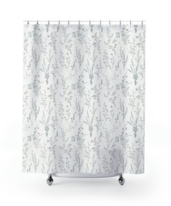 Soft Shades Of Blue Watercolor French Botanical Shower Curtain - Perfect For Farmhouse Style Bathrooms