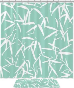 Soft Tones Bamboo Leaf Silhouette Print Shower Curtain For Bathroom Tub Set