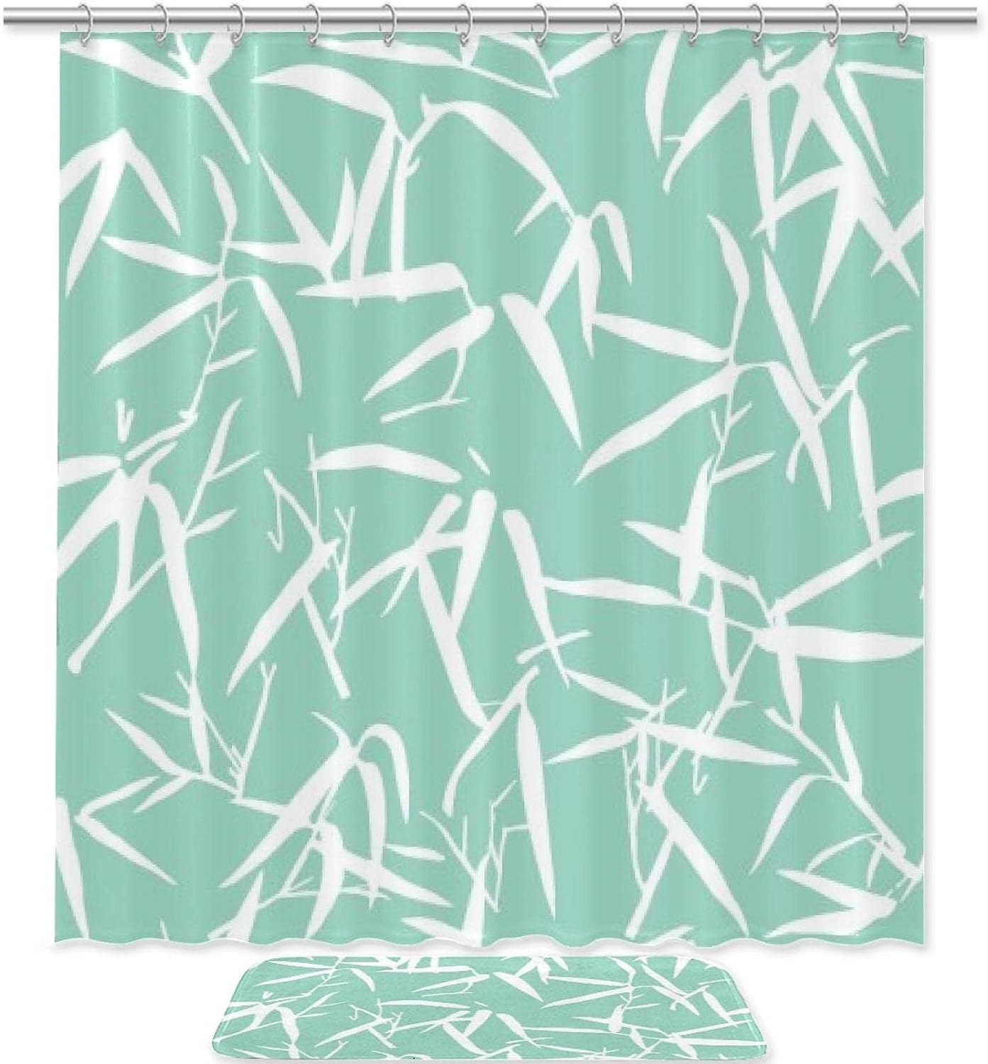 Soft Tones Bamboo Leaf Silhouette Print Shower Curtain For Bathroom Tub Set