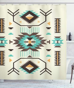 Soft Yellow Ethnic Motifs Illustration Of A Zigzags Design Drawing Printed Art Shower Curtain