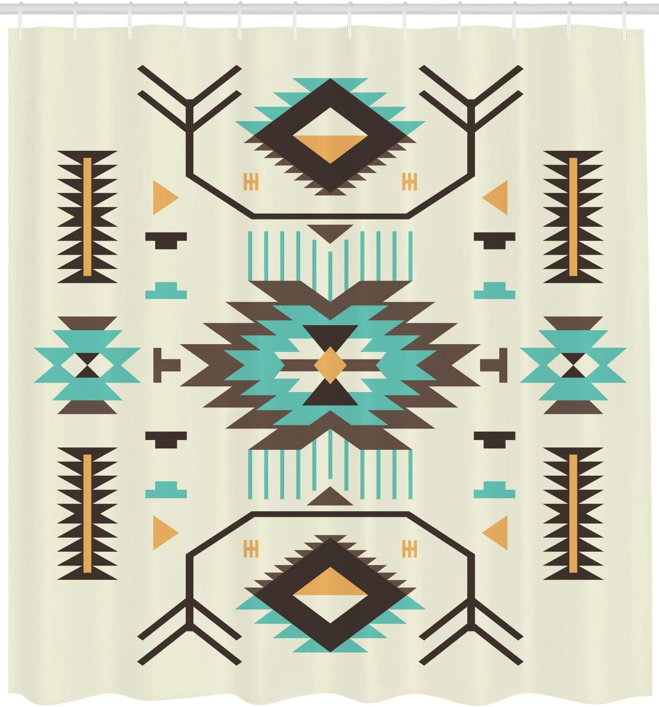 Soft Yellow Ethnic Motifs Illustration Of A Zigzags Design Drawing Printed Art Shower Curtain - Image 2