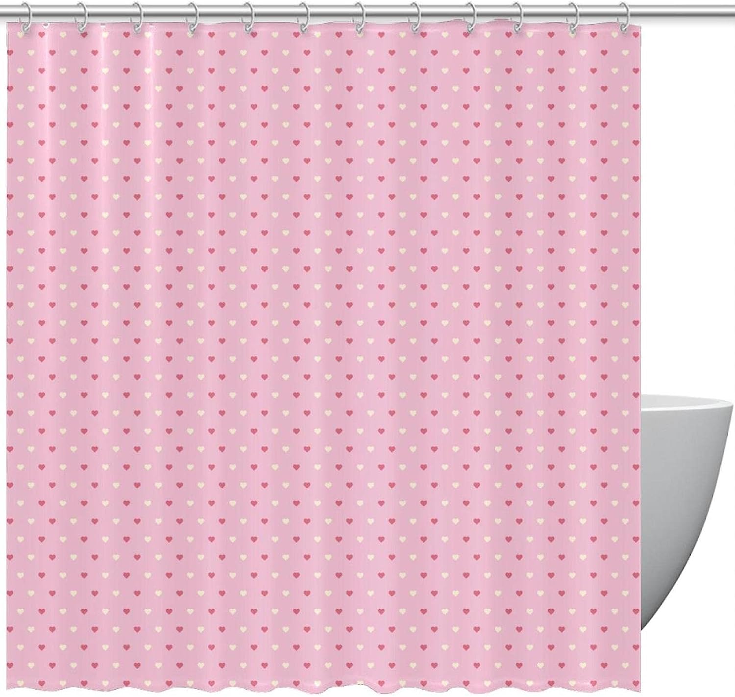 Soft and Subtle Pink Heart Pattern Shower Curtain for Minimalist Bathrooms