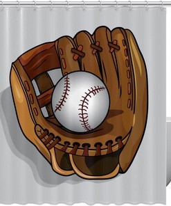 Softball Glove Baseball Print Decorative Shower Curtain for a Sporty Look in Your Bathroom