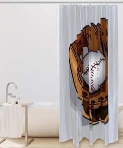 Softball Glove Baseball Print Decorative Shower Curtain for a Sporty Look in Your Bathroom