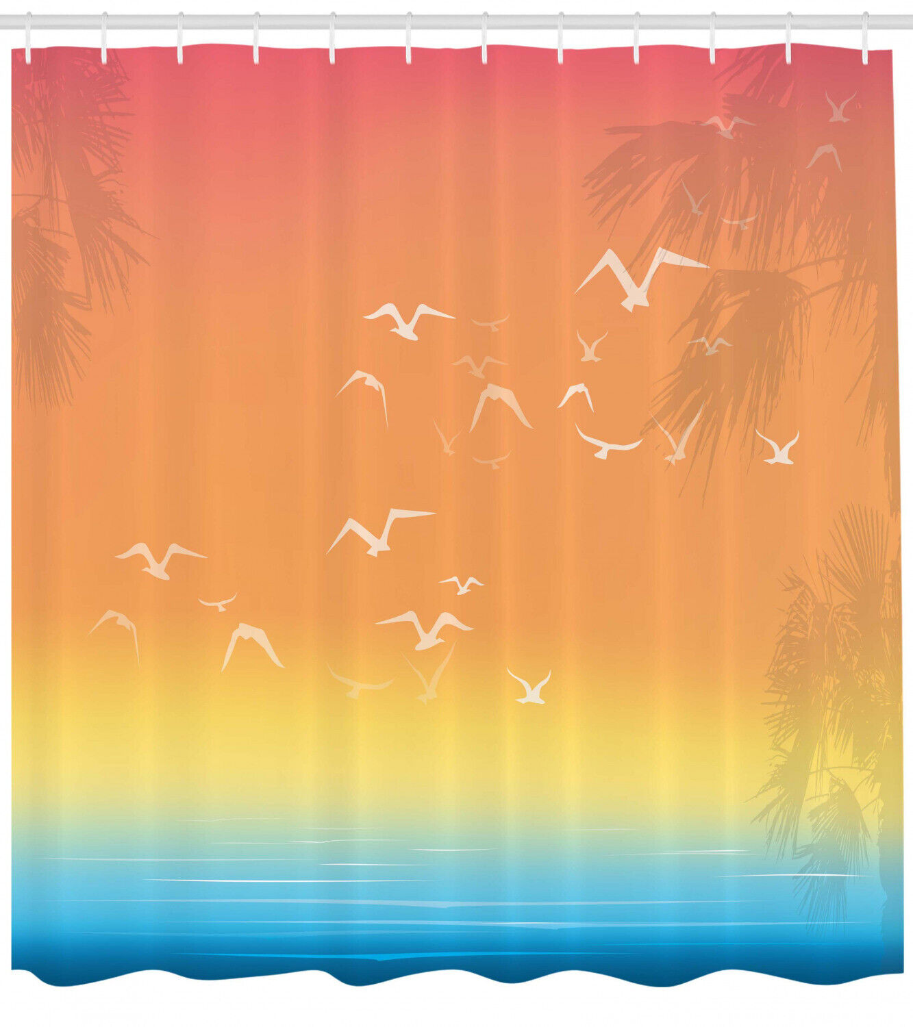 Solar Palm Seagull Print Shower Curtain For Beachy Bathroom Decor - Image 2