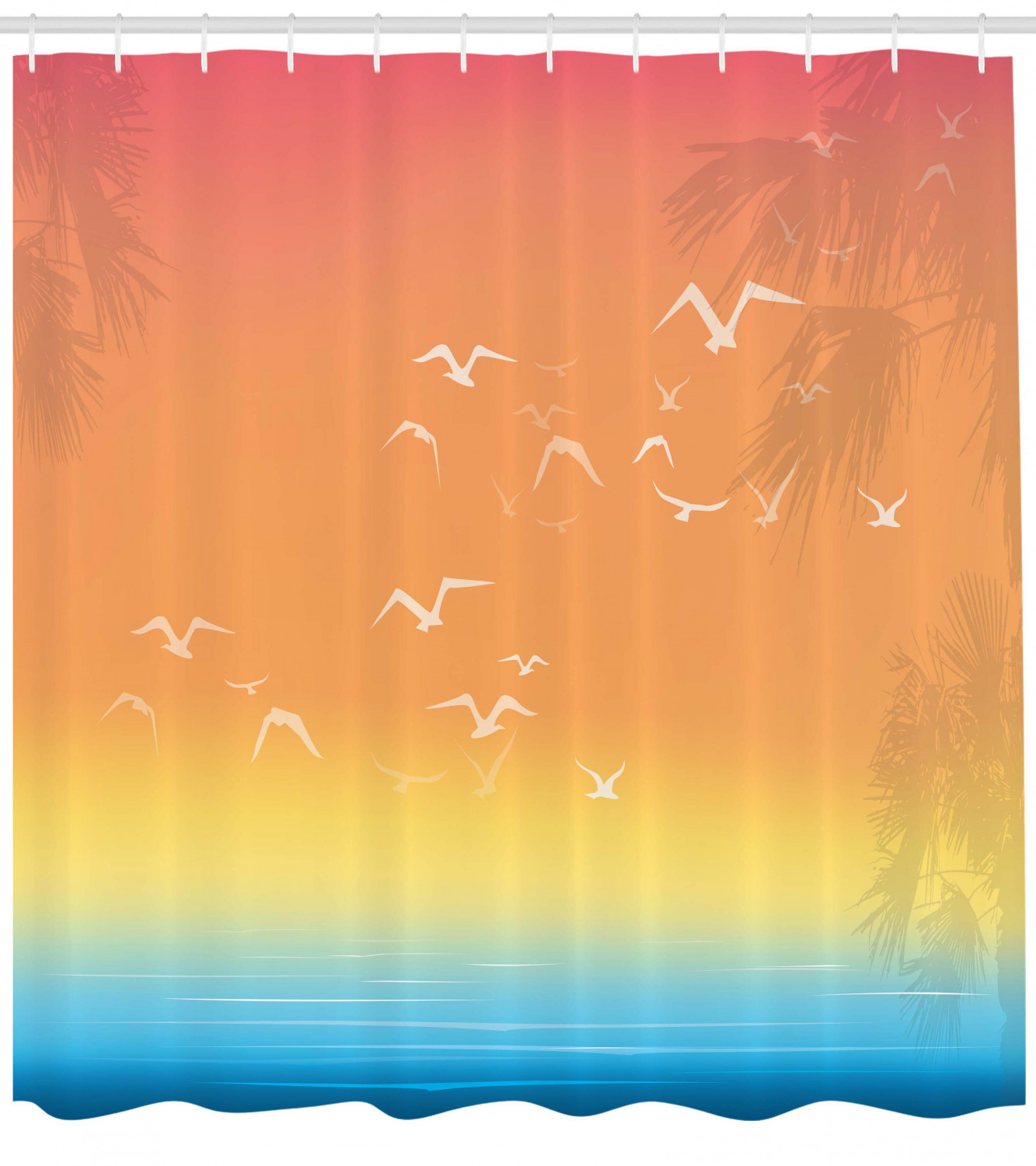 Solar Palm Seagull Print Shower Curtain For Beachy Bathroom Decor - Image 3