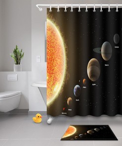 Solar System Sky Stars Shower Curtain with Matching Bathroom Mat for a Space-Themed Bathroom