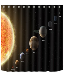 Solar System Sky Stars Shower Curtain with Matching Bathroom Mat for a Space-Themed Bathroom