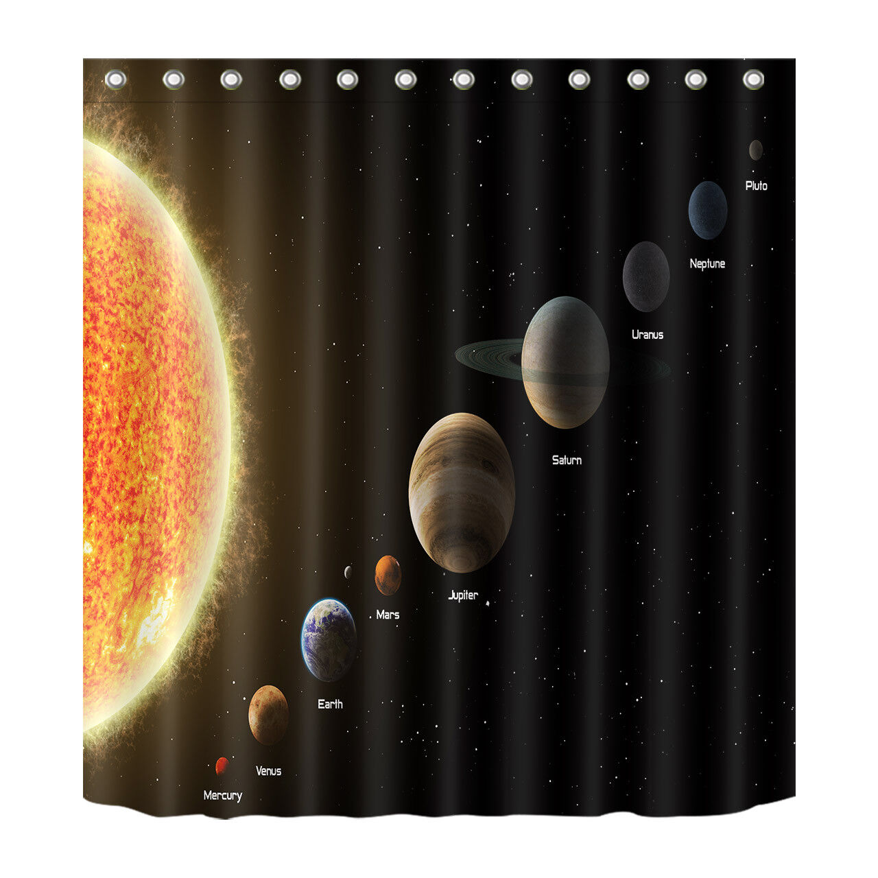 Solar System Sky Stars Shower Curtain with Matching Bathroom Mat for a Space-Themed Bathroom