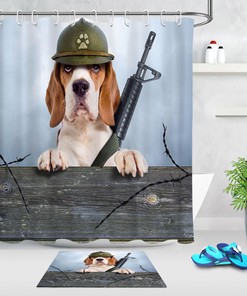 Soldier Dog Wood Plank Fence Shower Curtain - Unique Bathroom Decor