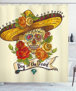 Sombrero Print Sugar Skull Shower Curtain for Bathroom Decor