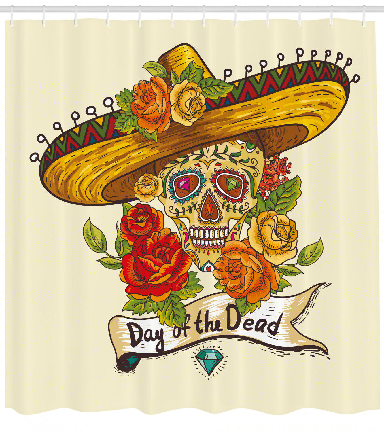 Sombrero Print Sugar Skull Shower Curtain for Bathroom Decor