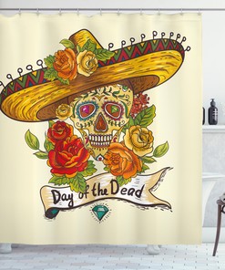 Sombrero Print Sugar Skull Shower Curtain for Bathroom Decor
