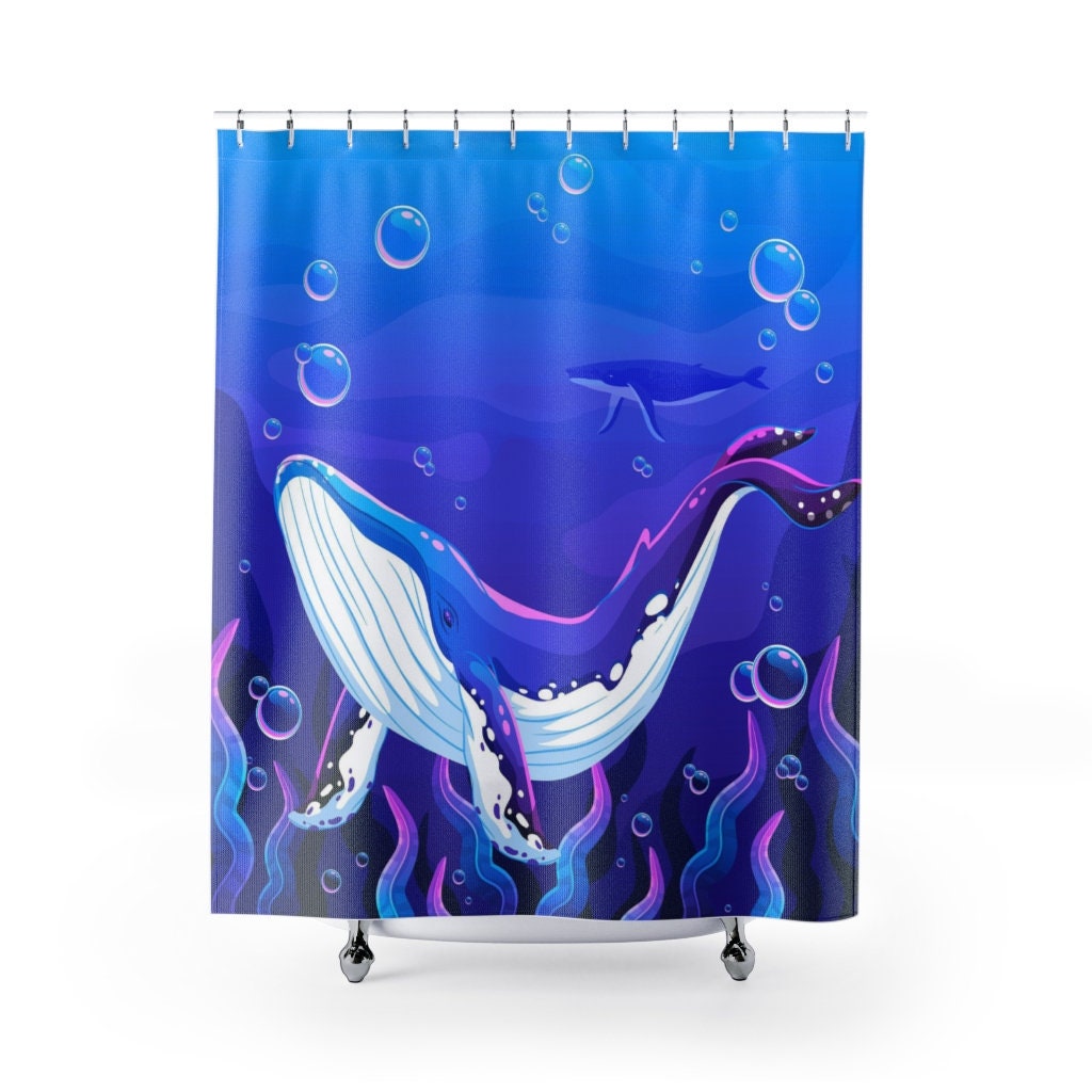 Soothing Atmosphere Blue Whale Shower Curtain For Aquatic Bathroom Decor