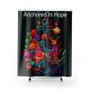 Sophisticated Black Fabric With Bright Wild Flowers Anchored In Hope Anchor Shower Curtain