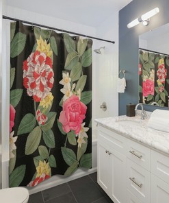 Sophisticated Black, Red, Pink, Green and Yellow Flower Shower Curtain for Chic Bathroom Decor