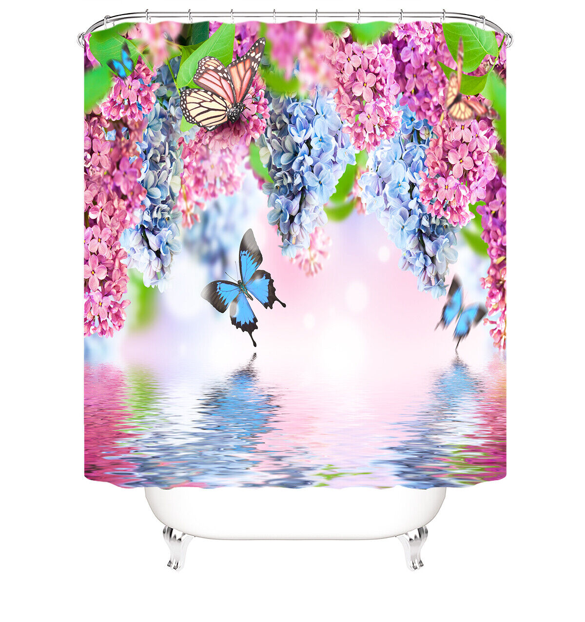 Sophisticated Butterfly And Flowers Print Shower Curtain For Elegant Bathroom Decor - Image 2