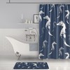 Sophisticated Coastal Bathroom Decor with Slate Blue and Gray Seahorse Fabric Shower Curtain