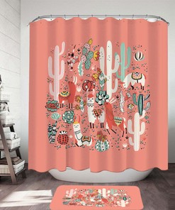 South American Llamas And Cactuses Shower Curtain, Unique Bathroom Decor
