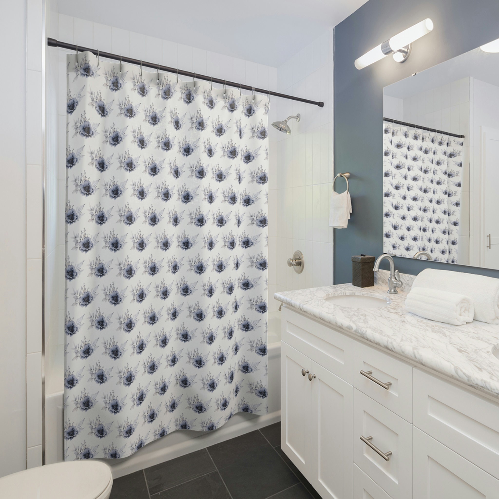 Southern Blue Floral Decorative Shower Curtain Matching In-Store for Your Bathroom