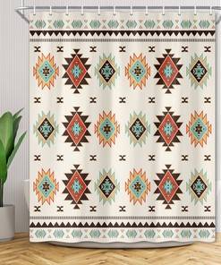 Southwest Aztec Geometric Print Shower Curtain for Bathroom Decor