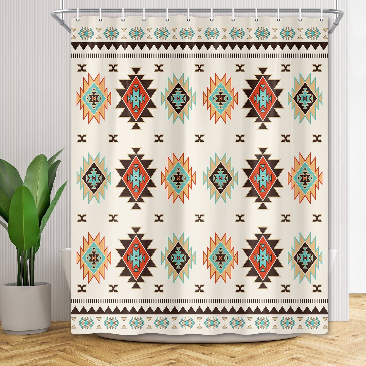 Southwest Aztec Geometric Print Shower Curtain for Bathroom Decor