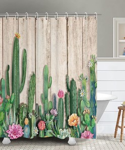 Southwest Desert Shower Curtain with Cactus and Succulent Plants, Tropical Bathroom Decor 