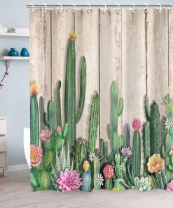 Southwest Desert Shower Curtain with Cactus and Succulent Plants, Tropical Bathroom Decor