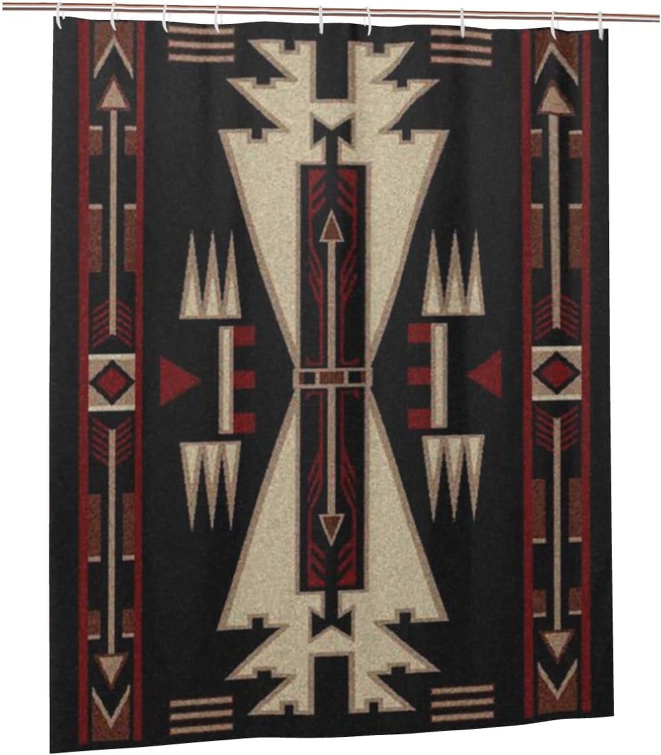 Southwest Native American Shower Curtain - Waterproof Bathtub Curtain with Cross Arrows and Tribal Design