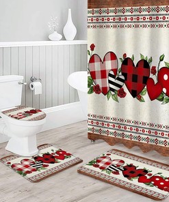 Southwest Red Roses Love Heart Shower Curtain | Valentine's Day Wooden Bathroom Decor