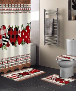Southwest Red Roses Love Heart Shower Curtain | Valentine's Day Wooden Bathroom Decor