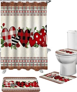 Southwest Red Roses Love Heart Shower Curtain | Valentine's Day Wooden Bathroom Decor
