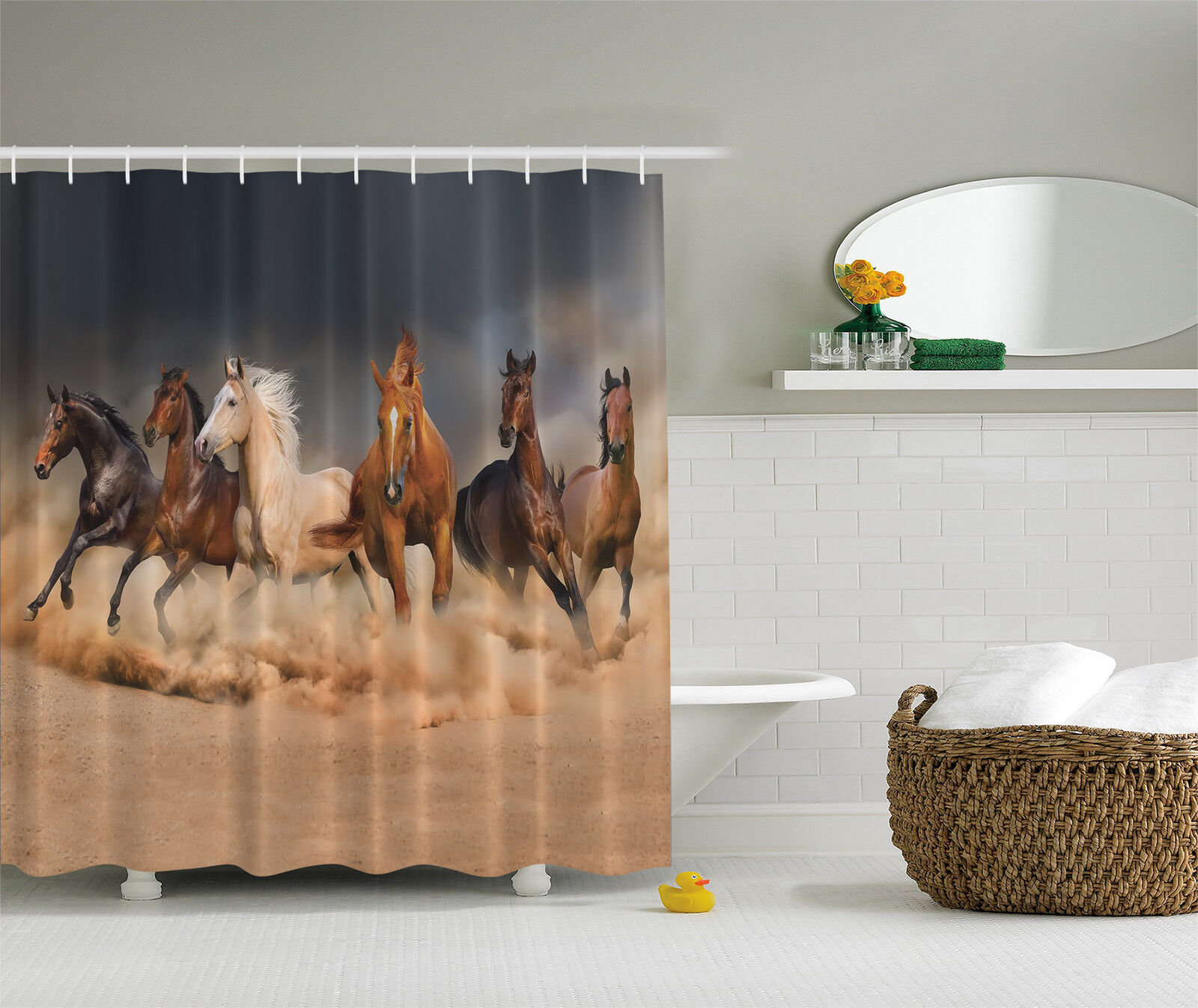 Southwest Running Horses Shower Curtain for Equestrian and Western Decor