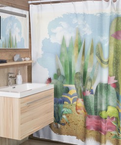 Southwest Watercolor Cacti in Pots, Agave Plants & Lizards Shower Curtain