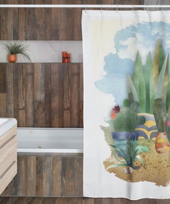 Southwest Watercolor Cacti in Pots, Agave Plants & Lizards Shower Curtain
