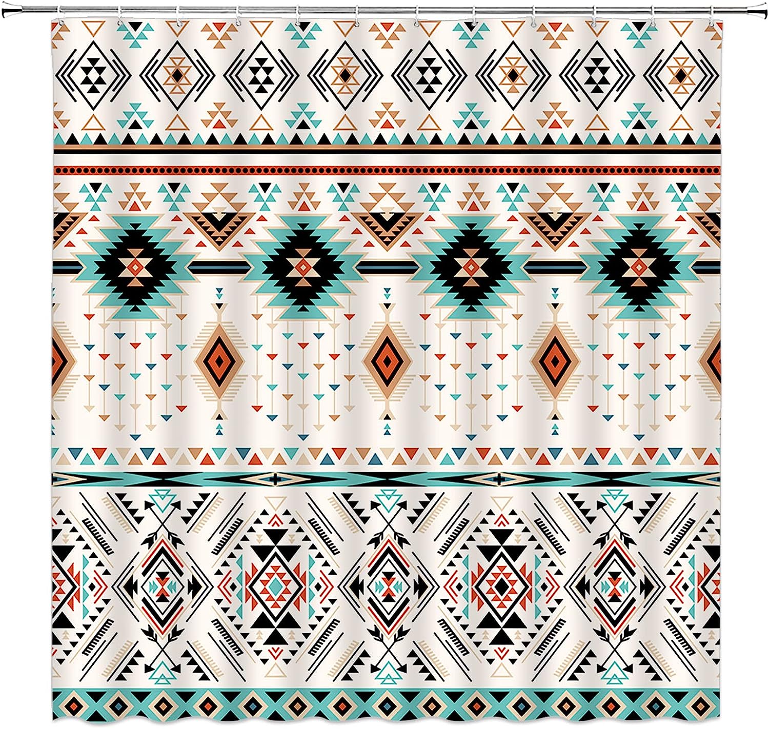 Southwestern Abstract Aztec Shower Curtain, Vintage Geometric Design Fabric,