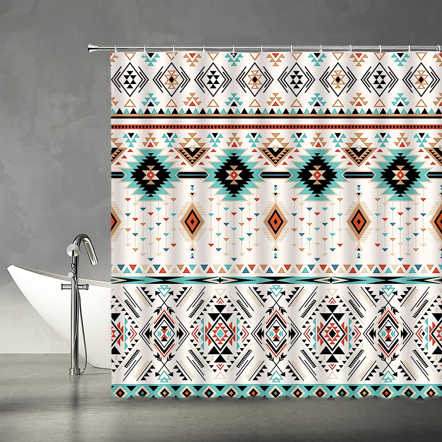 Southwestern Abstract Aztec Shower Curtain, Vintage Geometric Design Fabric, - Image 2