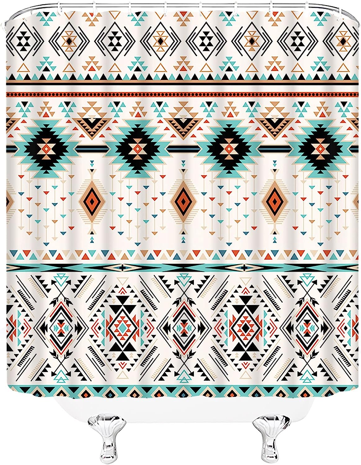 Southwestern Abstract Aztec Shower Curtain, Vintage Geometric Design Fabric, - Image 3