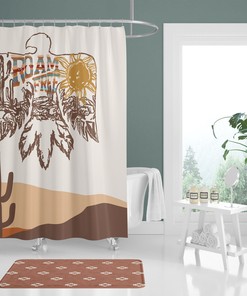 Southwestern Cactus Shower Curtain, Customizable Western Bathroom Decor with Personalized Boy Design