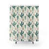 Southwestern Cactus Shower Curtain, Desert Bathroom Decor, Beige Curtain