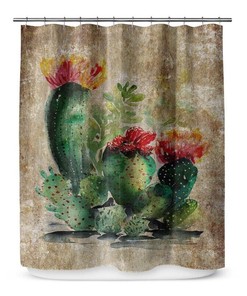 Southwestern Desert Cactus Shower Curtain for Rustic Bathroom Decor 