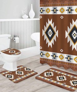 Southwestern Geometric Abstract Art Wooden Print Shower Curtain for Western Theme Bath