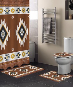 Southwestern Geometric Abstract Art Wooden Print Shower Curtain for Western Theme Bath