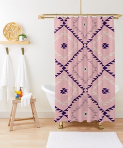 Southwestern Geometric - Vintage Bathroom Shower Curtains Blush Pink Eggplant 