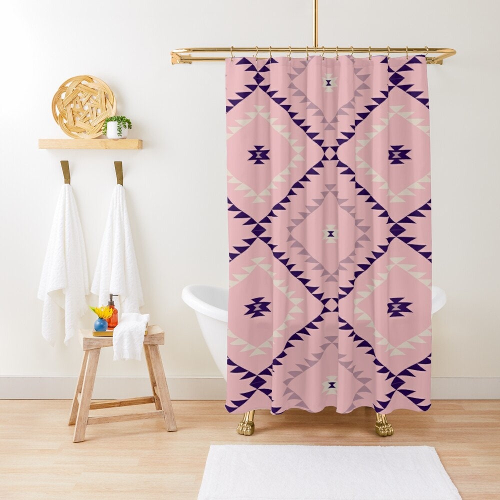 Southwestern Geometric - Vintage Bathroom Shower Curtains Blush Pink Eggplant
