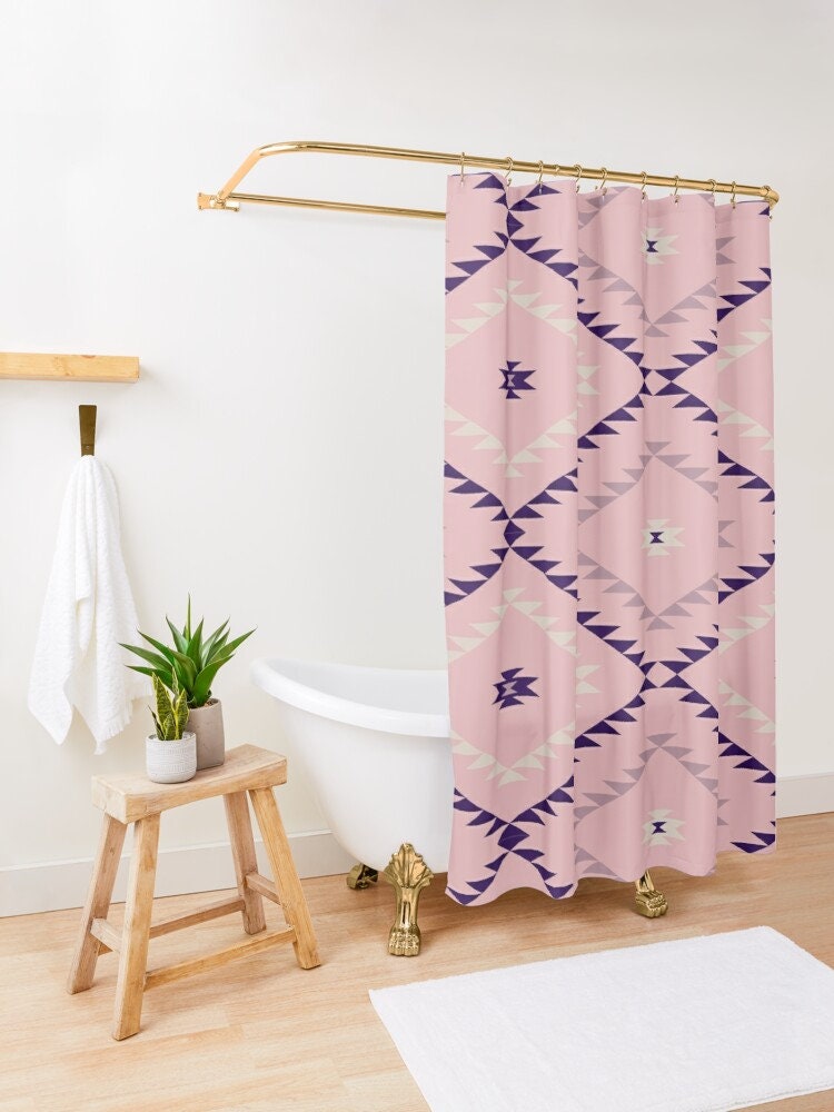Southwestern Geometric - Vintage Bathroom Shower Curtains Blush Pink Eggplant