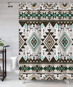 Southwestern Native American Aztec Shower Curtain, Vintage Bathroom Decor with Tribal Pattern