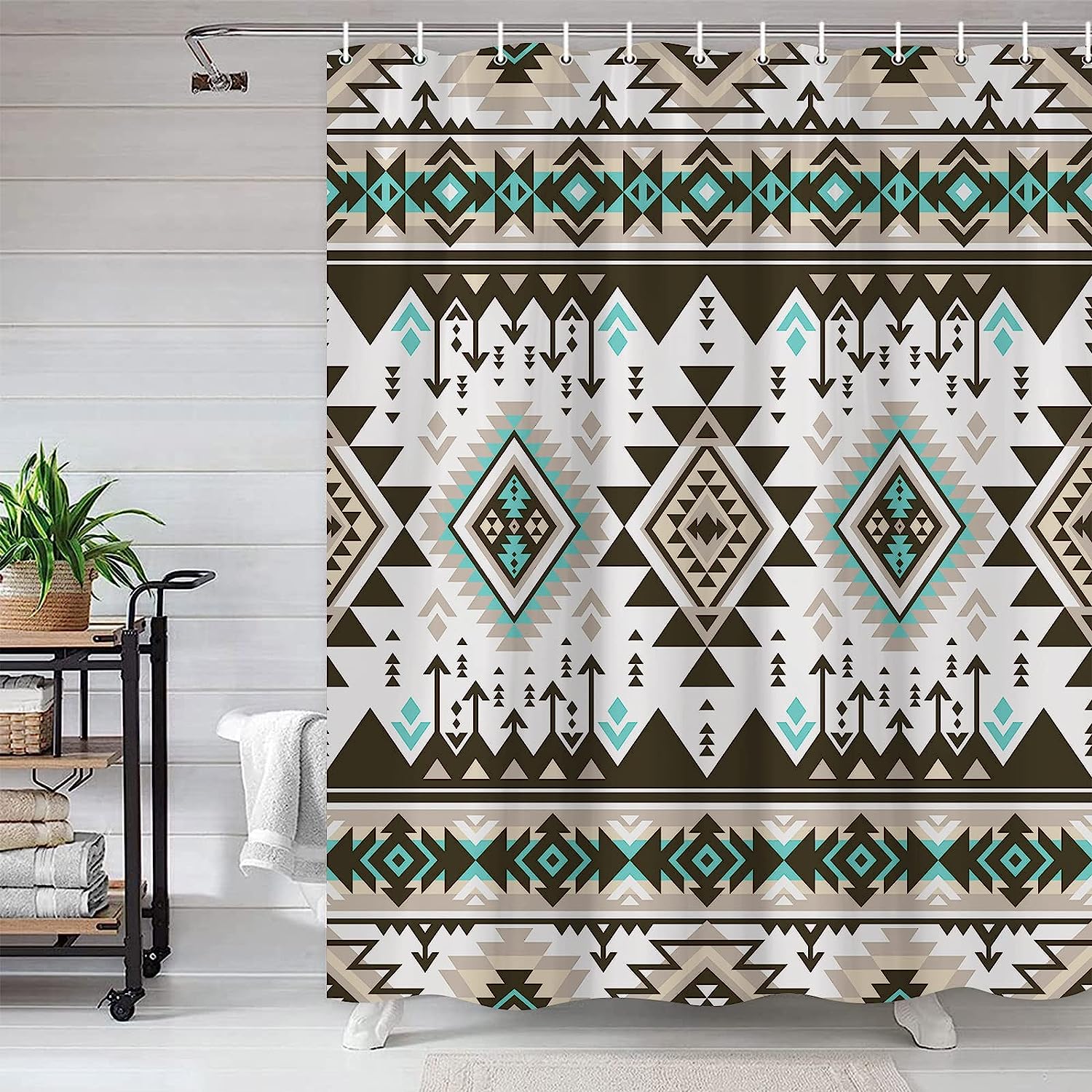 Southwestern Native American Aztec Shower Curtain, Vintage Bathroom Decor with Tribal Pattern
